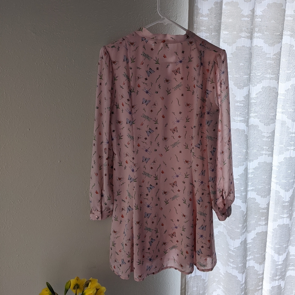 H&M Sz 12 Pink Garden Chiffon Minidress - Picture 2 of 6